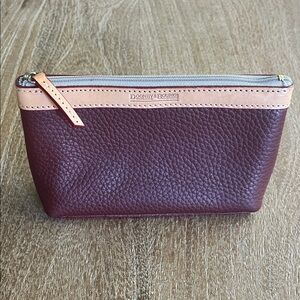 Dooney & Bourke Burgundy and Tan Leather Cosmetic Bag